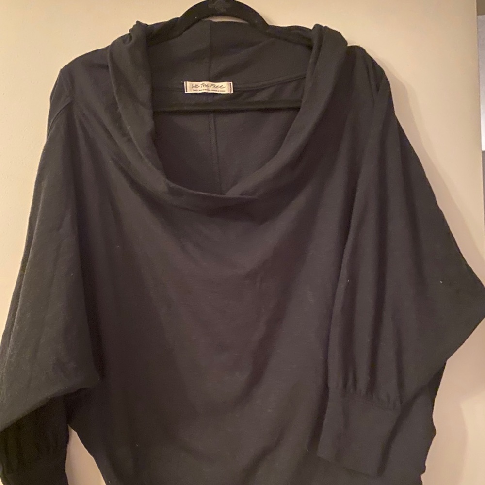 Free People black large opened mock turtleneck top